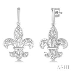 Silver Fleur De Lis Diamond Earrings