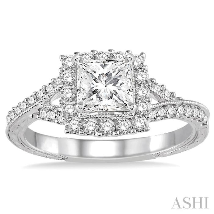 Princess Shape Halo Diamond Engagement Ring