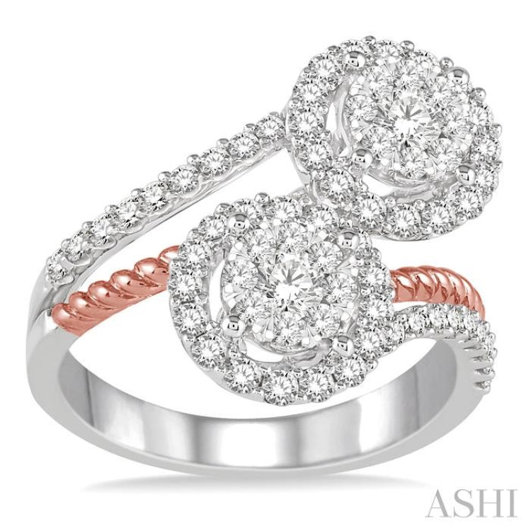 2 Stone Halo Lovebright Diamond Fashion Ring