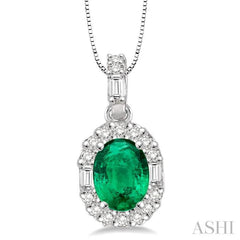 Oval Shape Gemstone & Halo Diamond Pendant