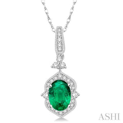 Oval Shape Gemstone & Halo Diamond Pendant