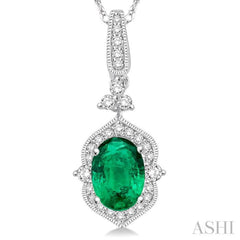 Oval Shape Gemstone & Halo Diamond Pendant