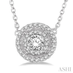 Round Shape Double Halo Diamond Station Pendant