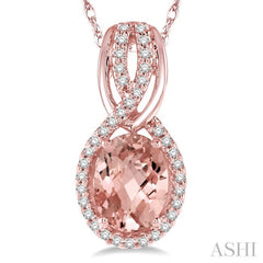 Oval Shape Gemstone & Halo Diamond Pendant