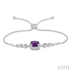 Silver Cushion Shape Gemstone & Diamond Lariat Bracelet