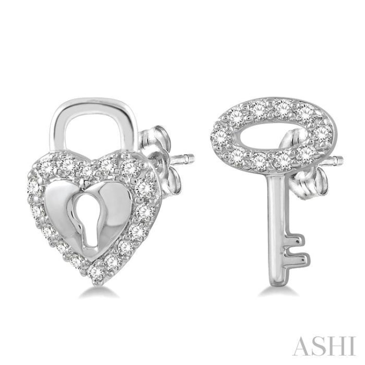 Heart Shape Lock & Key Diamond Fashion Earrings