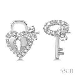 Heart Shape Lock & Key Diamond Fashion Earrings