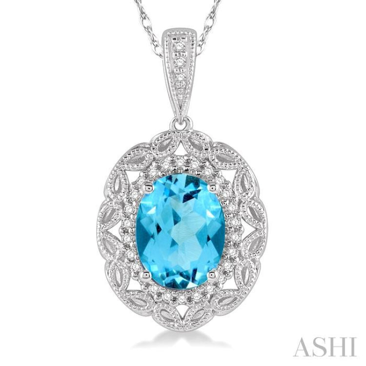 Oval Shape Gemstone & Halo Diamond Pendant