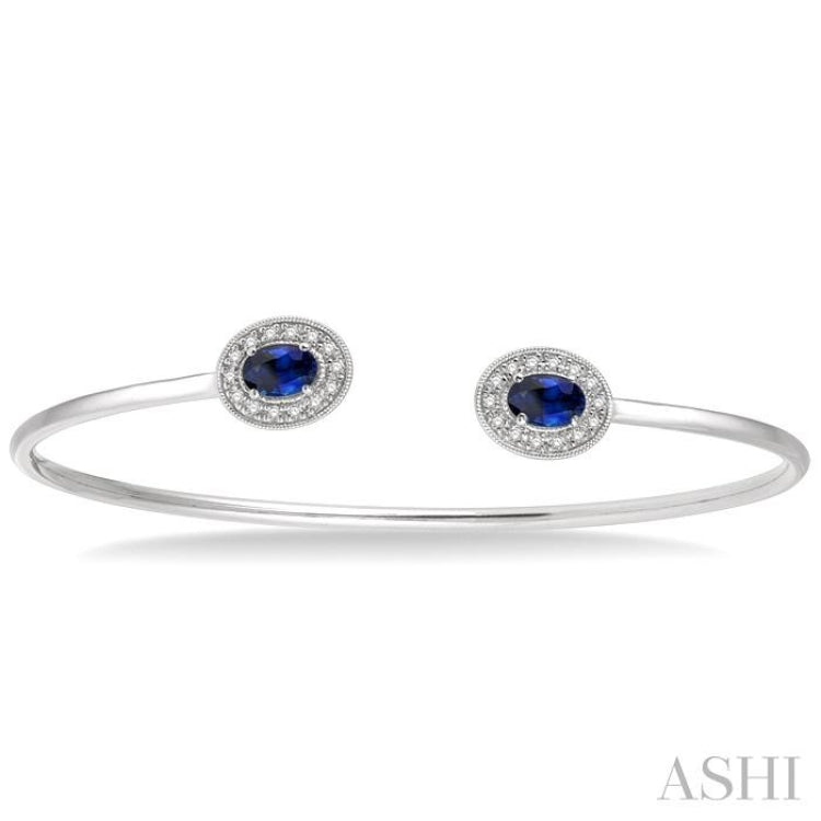 Stackable Oval Shape Gemstone & Halo Diamond Flexi Open Cuff Bangle