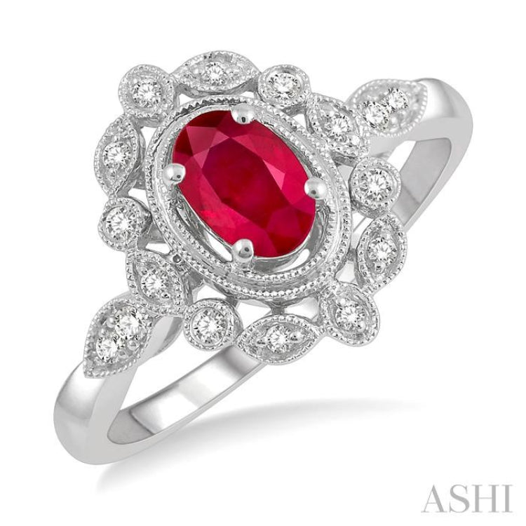 Ctw Reverse 6x4 MM Oval Cut Ruby and 1/8 Ctw Lattice Reverse Taper Shank Round Cut ...