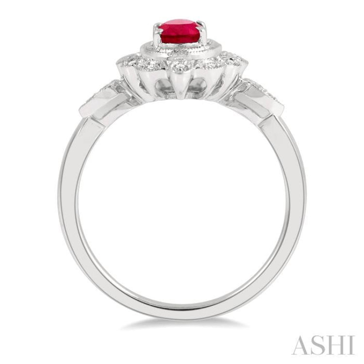 Ctw Reverse 6x4 MM Oval Cut Ruby and 1/8 Ctw Lattice Reverse Taper Shank Round Cut ...