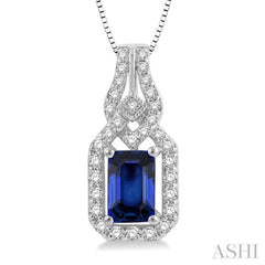 Emerald Shape Gemstone & Halo Diamond Pendant