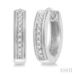 1/10 Ctw Scooped Center Round Cut Diamond Huggie Petite Earrings in 10K White Gold