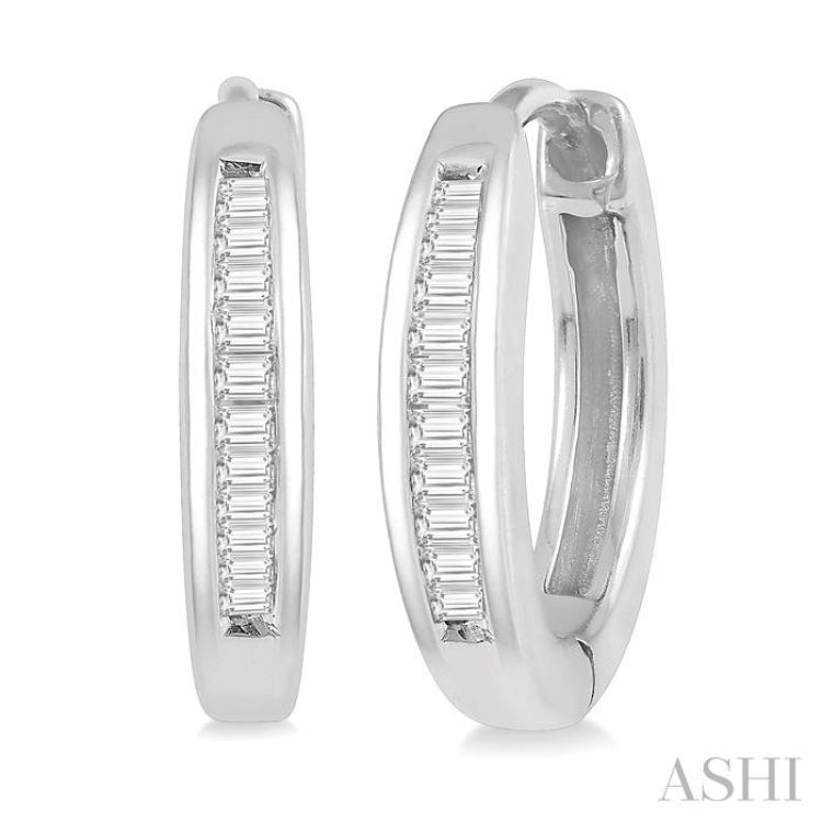 1/10 Ctw Inlay Petite Baguette Diamond Huggie Earrings in 10K White Gold