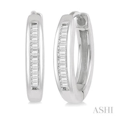 1/10 Ctw Inlay Petite Baguette Diamond Huggie Earrings in 10K White Gold
