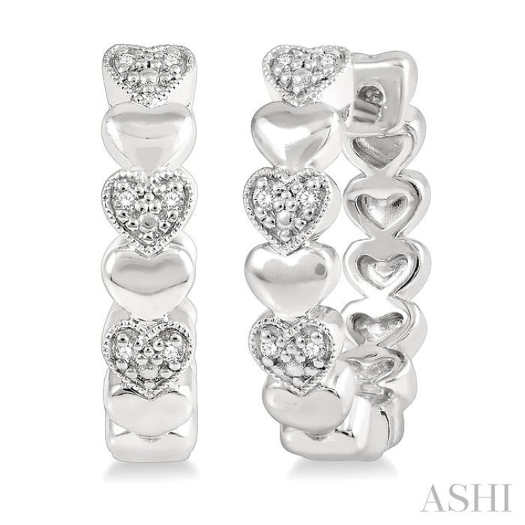 1/20 Ctw Mini Hearts Round Cut Diamond Hoop Earrings in Sterling Silver