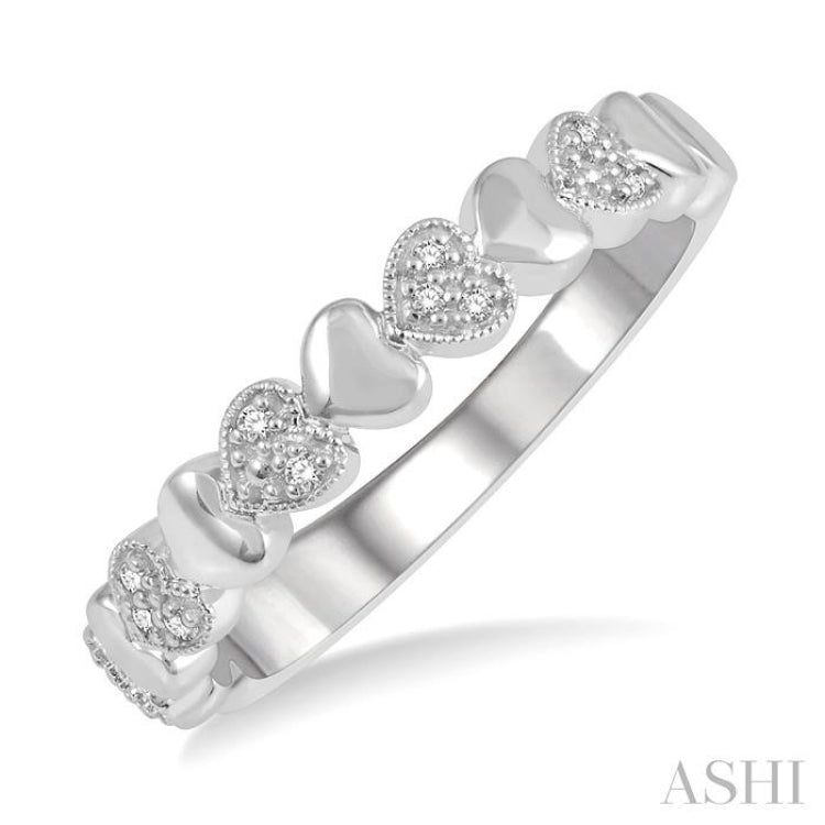 1/20 Ctw Mini Hearts Round Cut Diamond Fashion Band in Sterling Silver