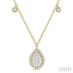 3/4 Ctw Pear Shape Lovebright Round Cut Diamond Necklace in 14K Yellow and White Gold