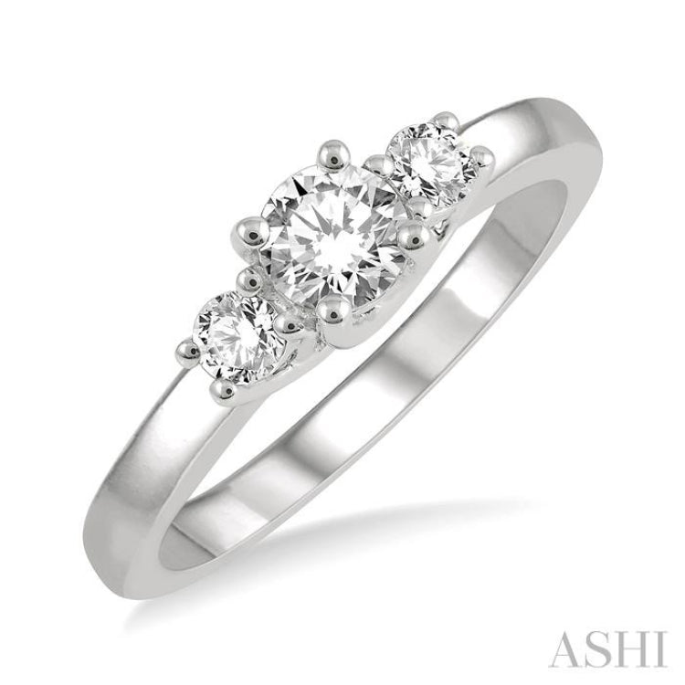 Round Shape Past Present & Future Diamond Engagement Ring