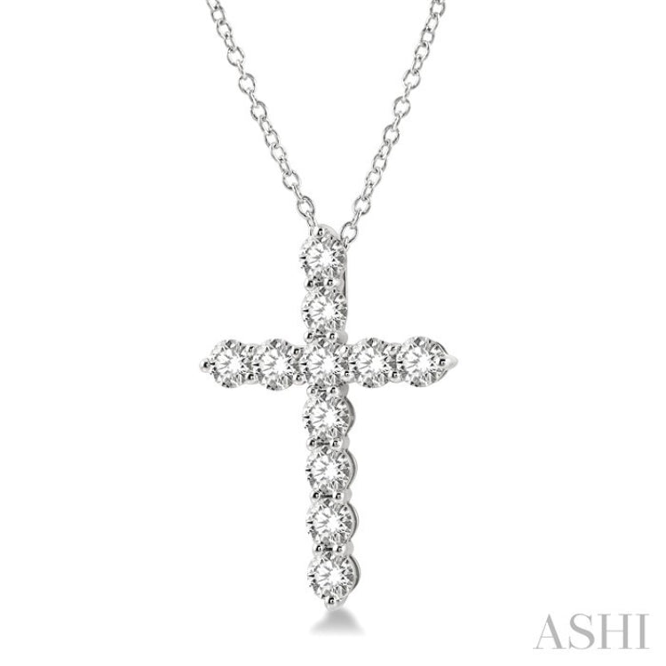 3 Ctw Round Cut Diamond Cross Pendant in 14K White Gold with Chain
