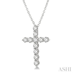 3 Ctw Round Cut Diamond Cross Pendant in 14K White Gold with Chain
