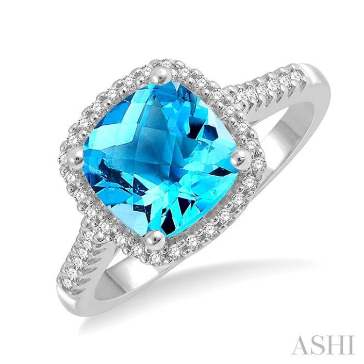 Cushion Shape Gemstone & Halo Diamond Ring