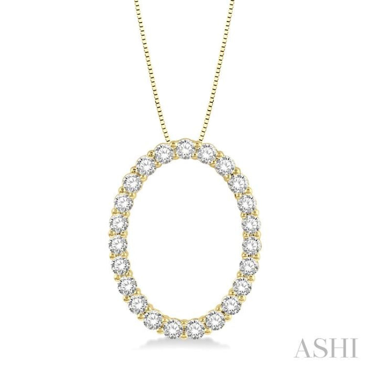 1 Ctw Oval Shape Window Round Cut Diamond Pendant With Chain in 14K Yellow Gold