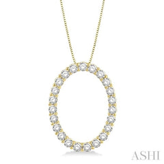 1 Ctw Oval Shape Window Round Cut Diamond Pendant With Chain in 14K Yellow Gold