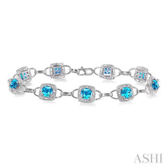 5x5 MM Cushion Shape Blue Topaz and 1/6 ctw Single Cut Diamond Bracelet in 10K White Gold