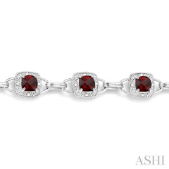 5x5MM Cushion Shape Garnet and 1/6 ctw Single Cut Diamond Bracelet in 10K White Gold