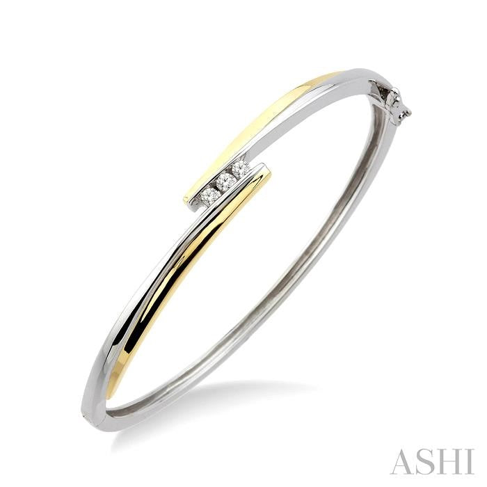 1/6 ctw Three Stone Round Cut Diamond Bangle in 14K White and Yellow Gold