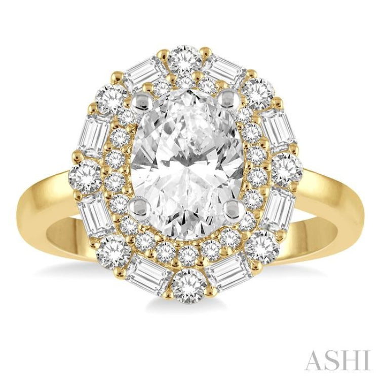 Oval Shape Semi-Mount Halo Diamond Engagement Ring