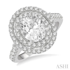 Oval Shape Semi-Mount Halo Diamond Engagement Ring