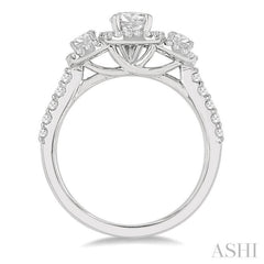 1 Ctw Cushion Shape Past Present and Future Diamond Engagement Ring With 3/8 Ct Round Cut Center Stone in 14K White Gold