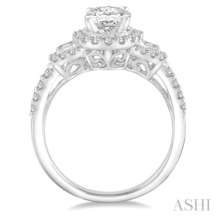 Oval Shape Semi-Mount Halo Diamond Engagement Ring