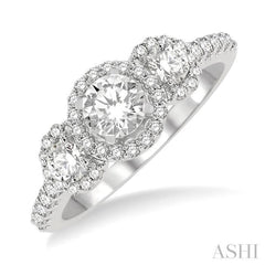 Round Shape Past Present & Future Halo Diamond Engagement Ring