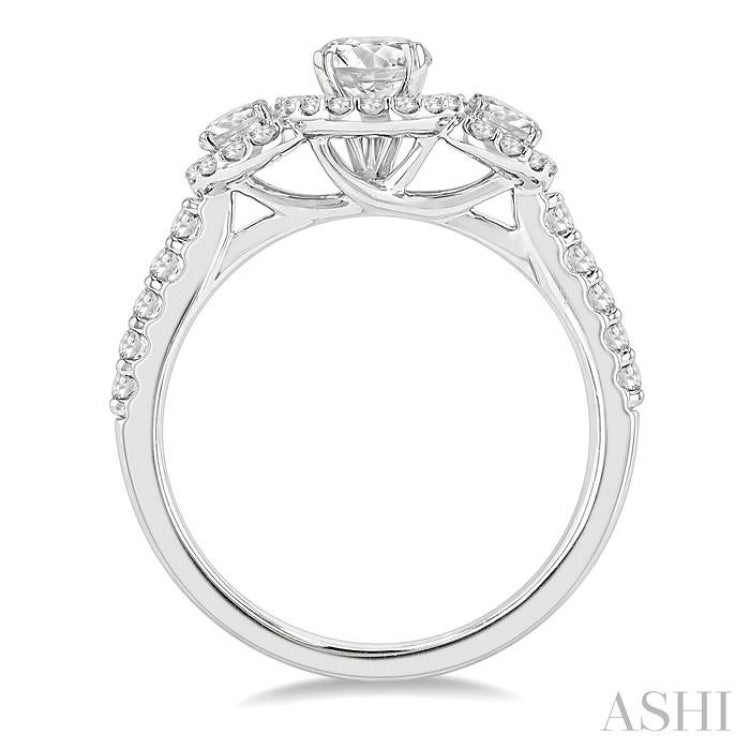 Round Shape Past Present & Future Halo Diamond Engagement Ring