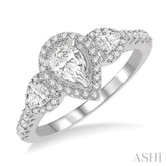 Pear Shape Past Present & Future Halo Diamond Engagement Ring