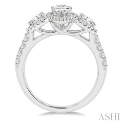 1 Ctw Past Present and Future Round Cut Diamond Engagement Ring With 3/8 Ct Pear Cut Center Stone in 14K White Gold
