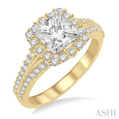 Princess Shape Halo Diamond Engagement Ring