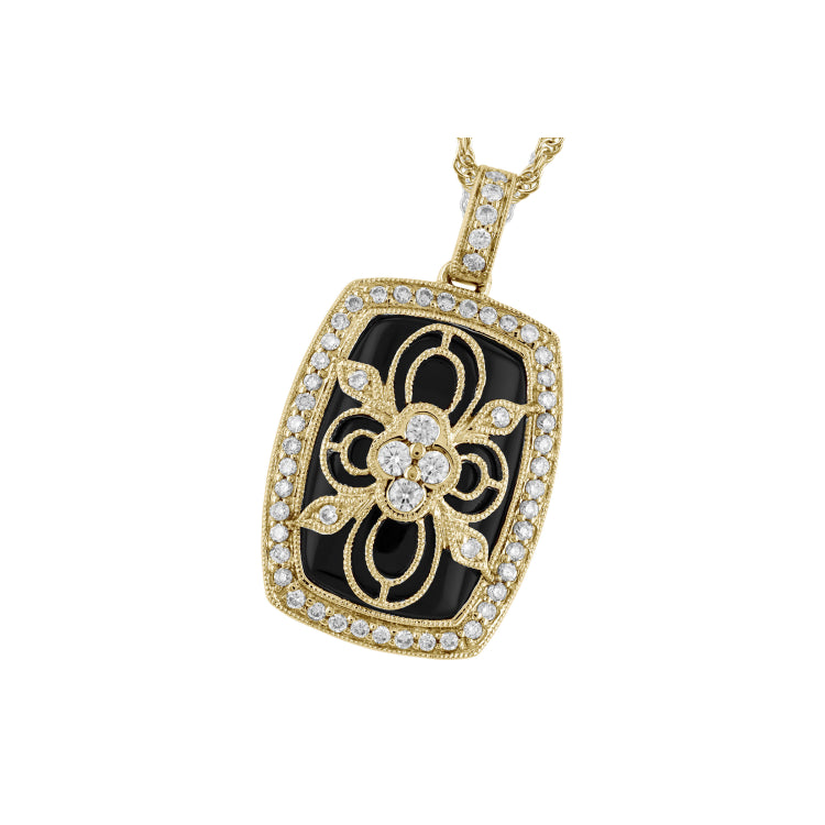 14KT Gold Onyx & Diamond Necklace