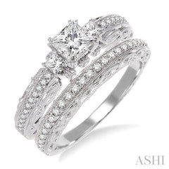 Princess Shape Past Present & Future Diamond Wedding Set