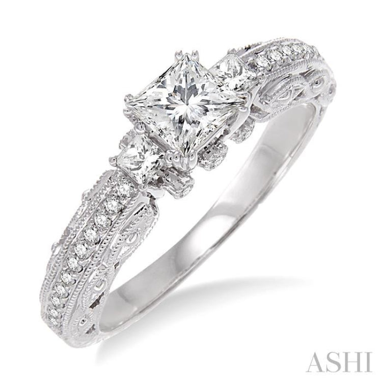 Princess Shape Past Present & Future Diamond Engagement Ring