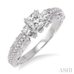 Princess Shape Past Present & Future Diamond Engagement Ring