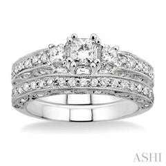 Princess Shape Past Present & Future Diamond Wedding Set