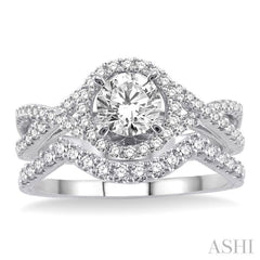 Round Shape Halo Diamond Wedding Set