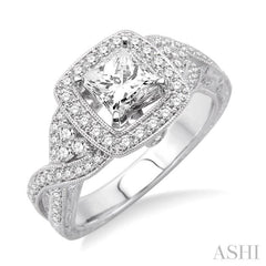 Princess Shape Halo Diamond Engagement Ring