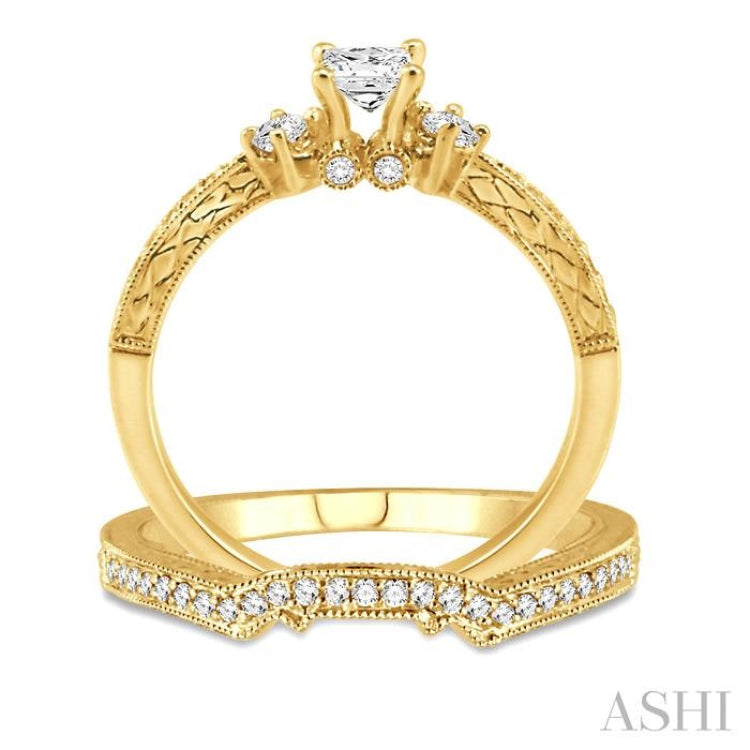 Princess Shape Past Present & Future Diamond Wedding Set