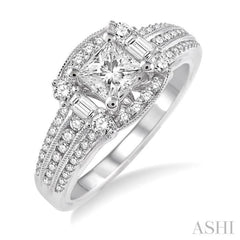 Princess Shape Halo Diamond Engagement Ring