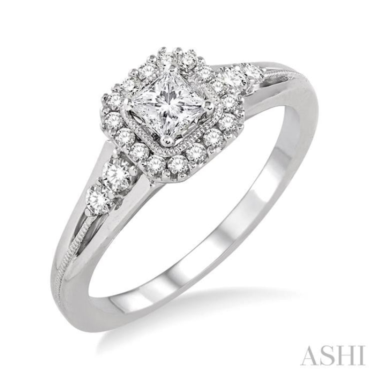 Princess Shape Semi-Mount Halo Diamond Engagement Ring